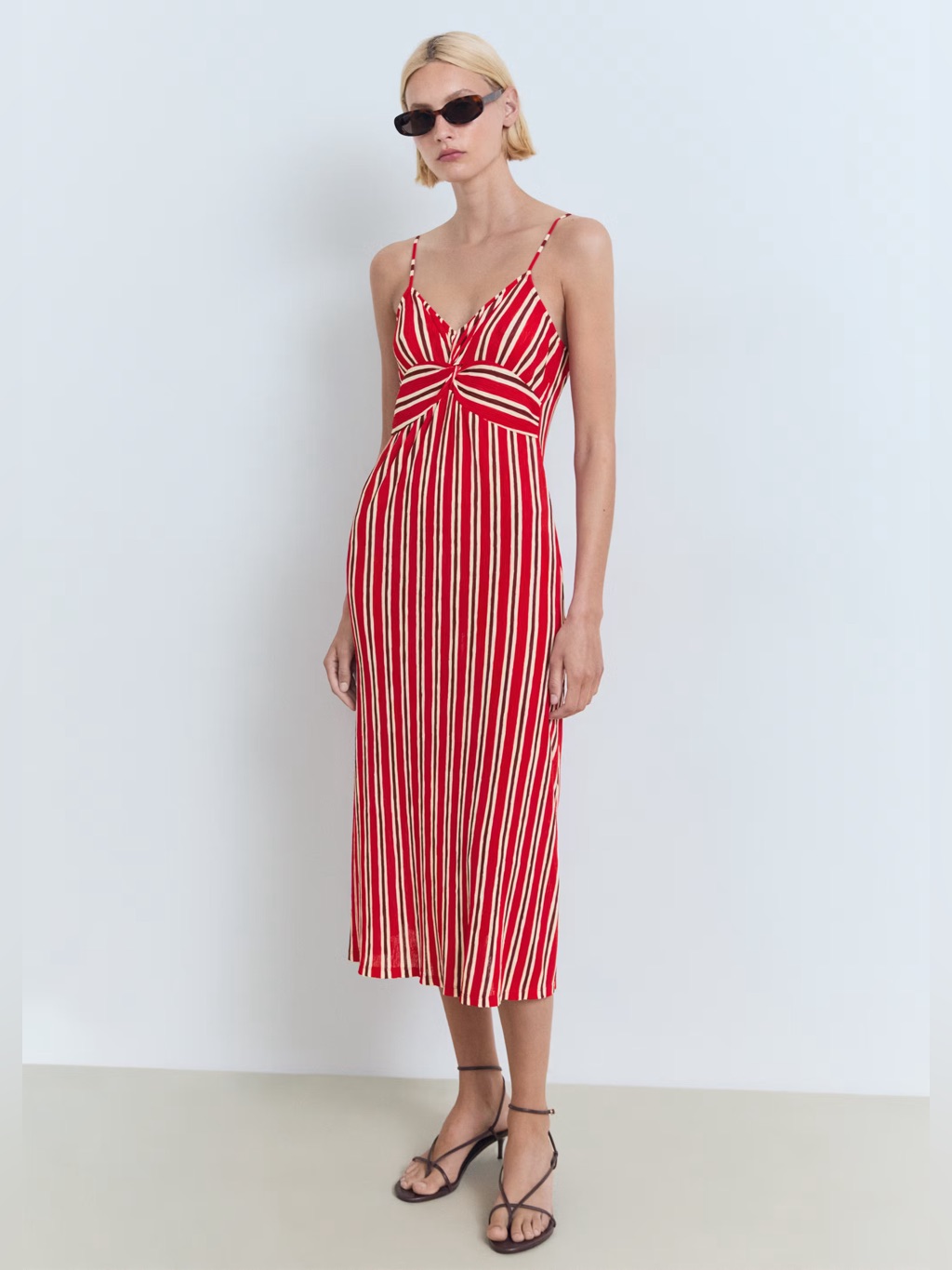 Mango Red Striped Gathered Dress Nwt